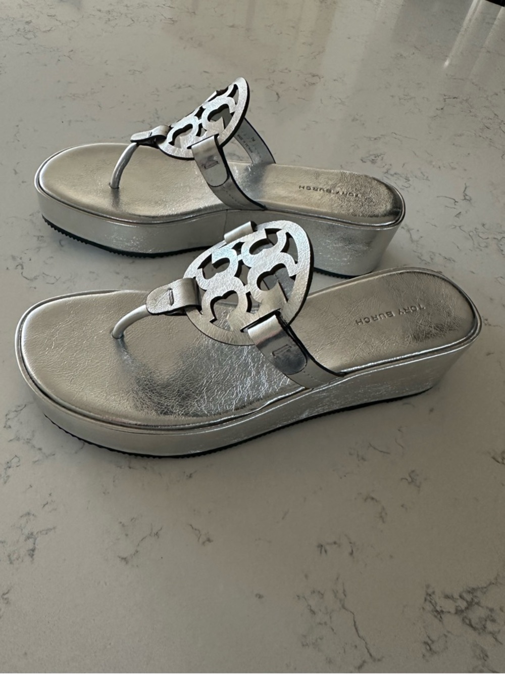 Tory Burch Miller Metallic Silver Platform Sandals - Women's 7M